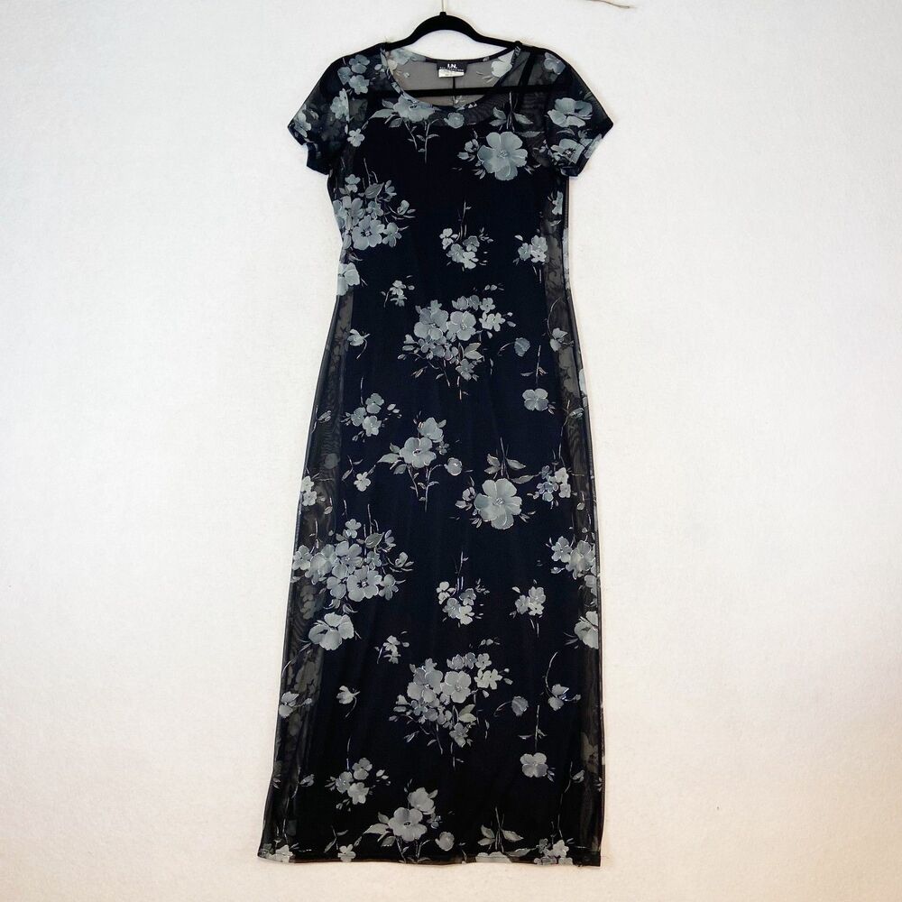 IN San Francisco 90s Maxi Dress Womens L Floral Phoebe Buffay Sheer Layered Look - Picture 3 of 10